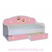 Кроватка диванчик Совушки на розовом с ящиком и бортиком MebelKon 80х160