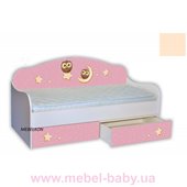 Кроватка диванчик Совушки на розовом с ящиком и бортиком MebelKon 80х160