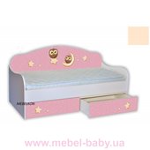 Кроватка диванчик Совушки на розовом с ящиком и бортиком MebelKon 80х170