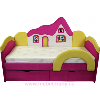 Детская кроватка-диванчик с ортопедическим матрасом домик Ribeka 70x160 розовый