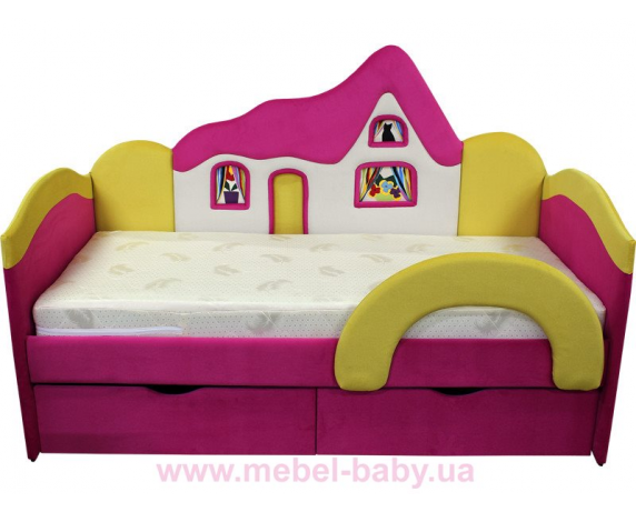 Детская кроватка-диванчик с ортопедическим матрасом домик Ribeka 70x160 розовый