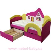 Детская кроватка-диванчик с ортопедическим матрасом домик  Ribeka 70x160 розовый
