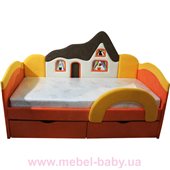 Детская кроватка-диванчик с ортопедическим матрасом домик  Ribeka 70x160 оранжевый