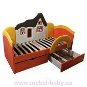 Детская кроватка-диванчик с ортопедическим матрасом домик  Ribeka 70x160 оранжевый