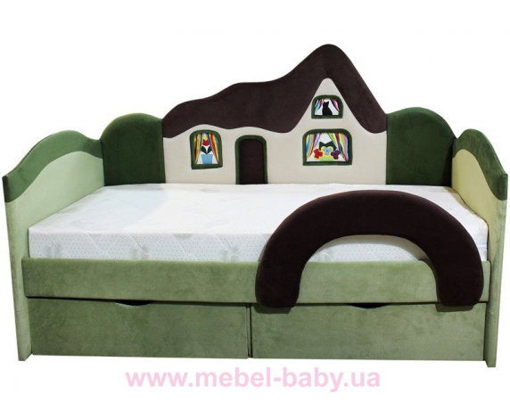 Детская кроватка-диванчик с ортопедическим матрасом домик Ribeka 70x160 зеленый