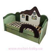 Детская кроватка-диванчик с ортопедическим матрасом домик  Ribeka 70x160 зеленый
