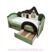 Детская кроватка-диванчик с ортопедическим матрасом домик  Ribeka 70x160 зеленый