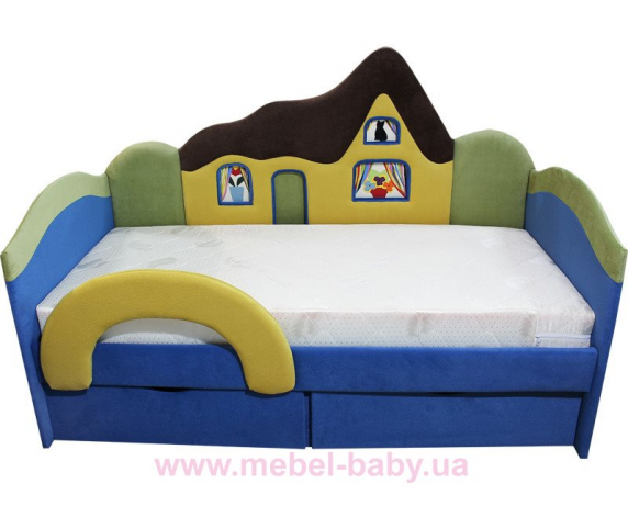 Детская кроватка-диванчик с ортопедическим матрасом домик  Ribeka 70x160 синий