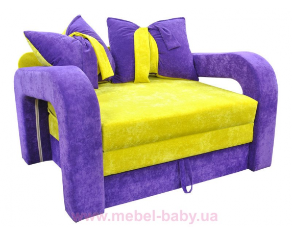 Диван красивая раскладная малютка барби с подлокотниками и бантами на подушках Ribeka фиолетово-желтый 