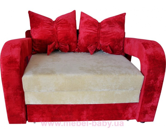 Диван красивая раскладная малютка барби с подлокотниками и бантами на подушках Ribeka красно-бежевый 
