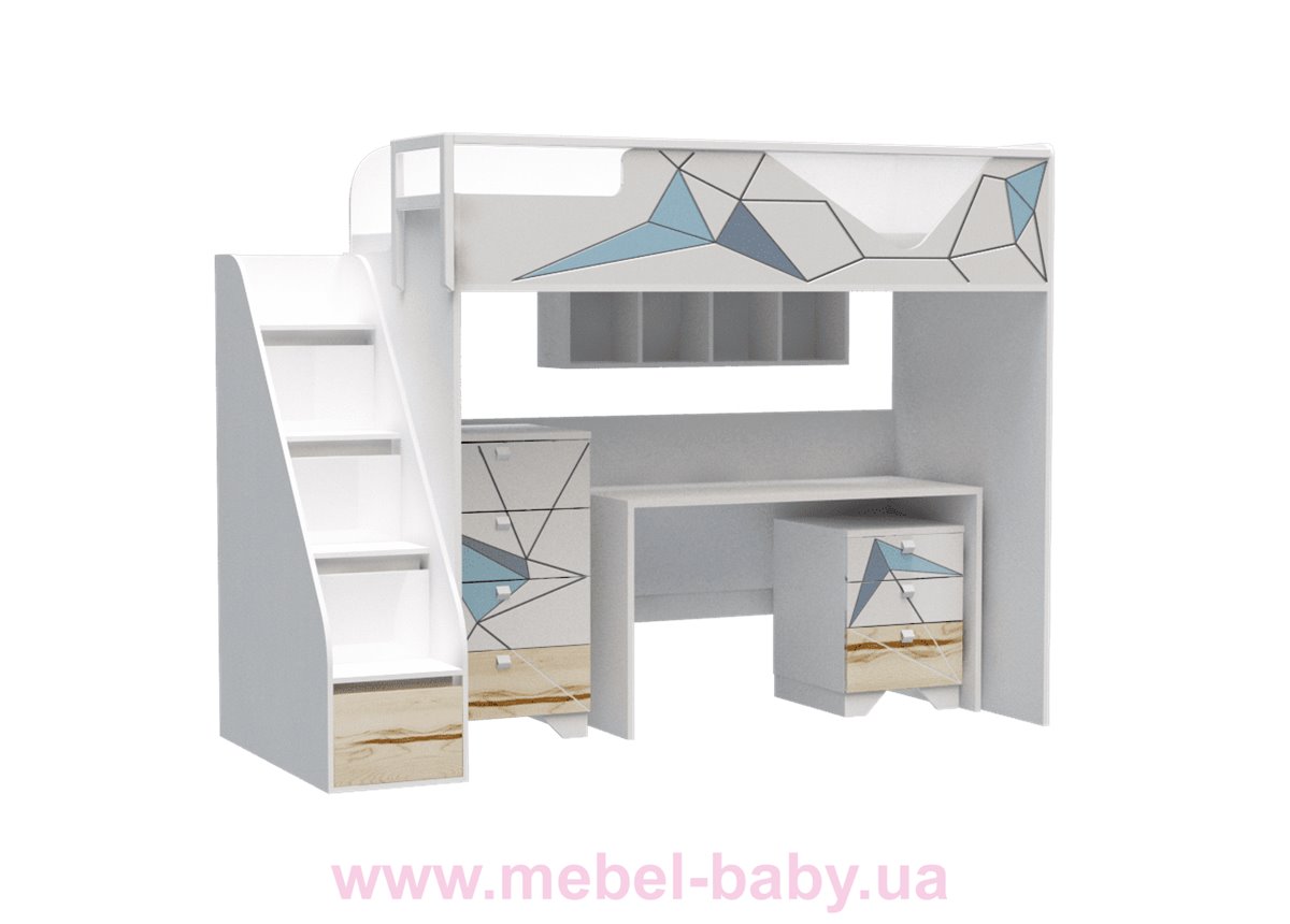 Кровать-чердак со столом O-M-003 Origami Эдисан 90x190 белый