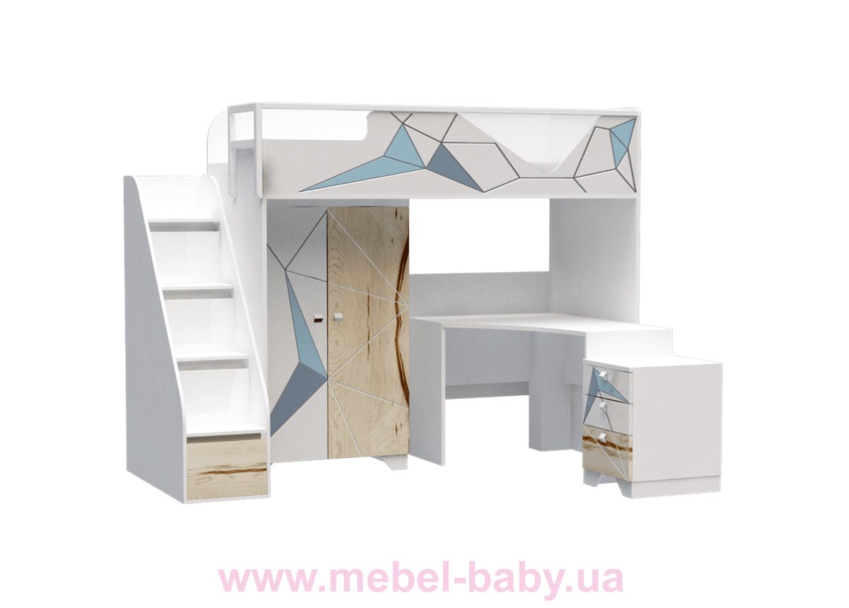 Кровать-чердак со столом O-M-006 Origami Эдисан 90x190 белый