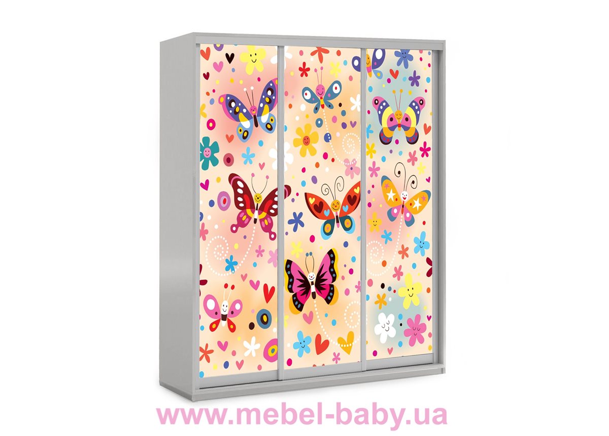 Шкаф-купе Весёлые бабочки 6 Viorina-Deko 1600 серый