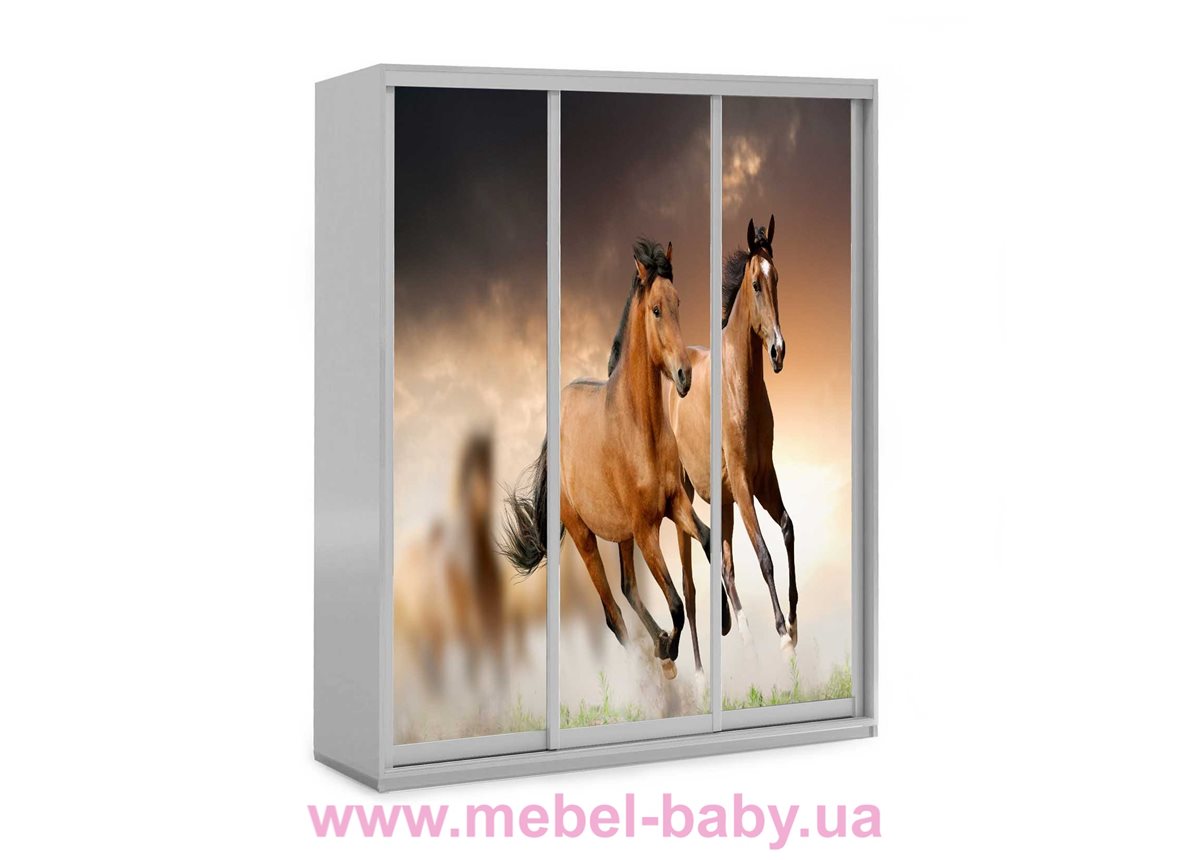 Шкаф-купе Лошади 57 Viorina-Deko 1600 серый