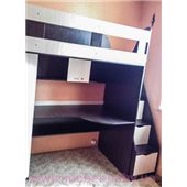 Кровать-чердак с рабочей зоной, угловым шкафом и лестницей-комодом (кл29) Мерабель 80x190