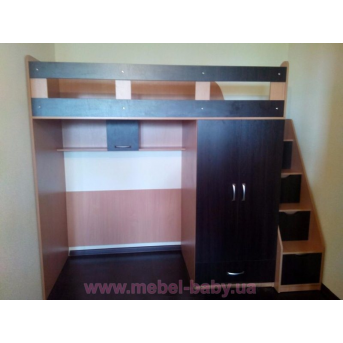 Кровать-чердак со шкафом и лестницей-комодом (кл30) Мерабель 80x190