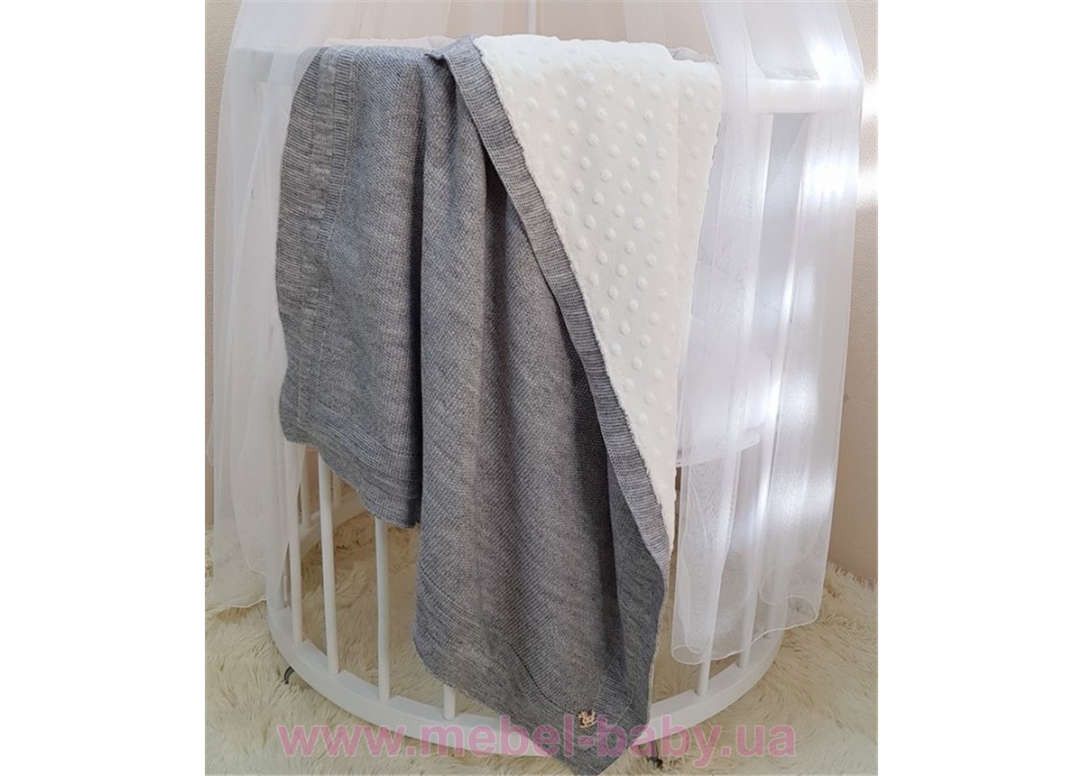 Плед вязаный WellSoft Рогожка серый 80х100 Маленькая Соня