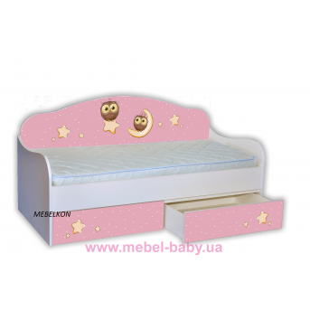 Кроватка диванчик Совушки на розовом с ящиком MebelKon 80х170