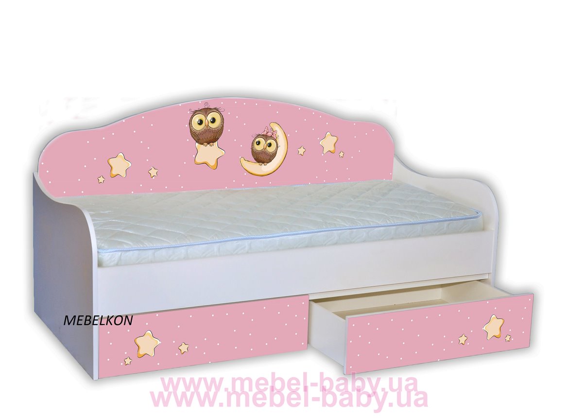 Кровать-диванчик Совушки на розовом с ящиком MebelKon 80х160