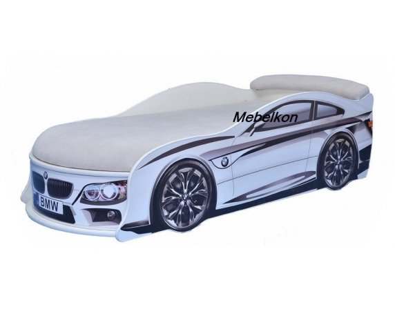 Кровать-машина BMW 80х180 без подъемного механизма с матрасом и спойлером MebelKon