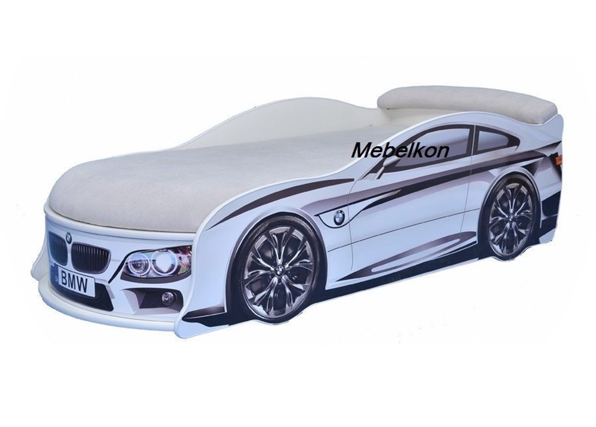 Кровать-машина BMW 80х180 с подъемным механизмом с матрасом и спойлером MebelKon