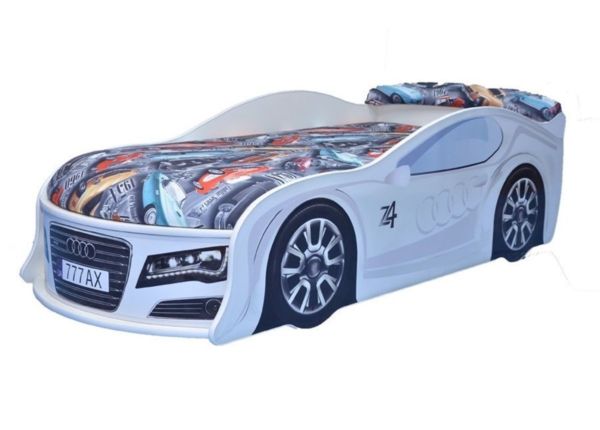 Кровать-машина Ауди 80х180 с подъемным механизмом с матрасом и спойлером MebelKon