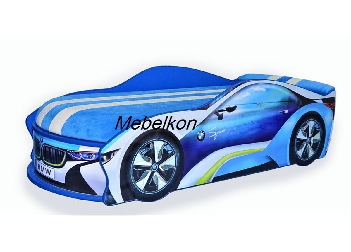Кровать-машина БМВ Space Круиз 80х180 с подъемным механизмом с матрасом и спойлером MebelKon