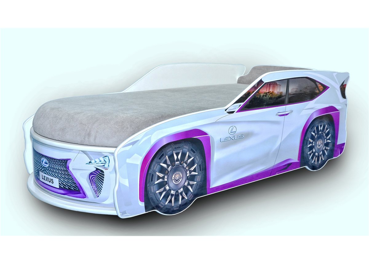 Кровать-машина Джип Lexus 80х170 без подъемного механизма с матрасом и спойлером MebelKon серая