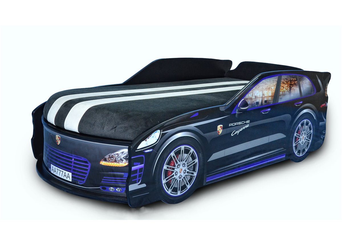 Кровать машина Джип Порш 80х170 без подъемного механизма с матрасом и спойлером MebelKon черная
