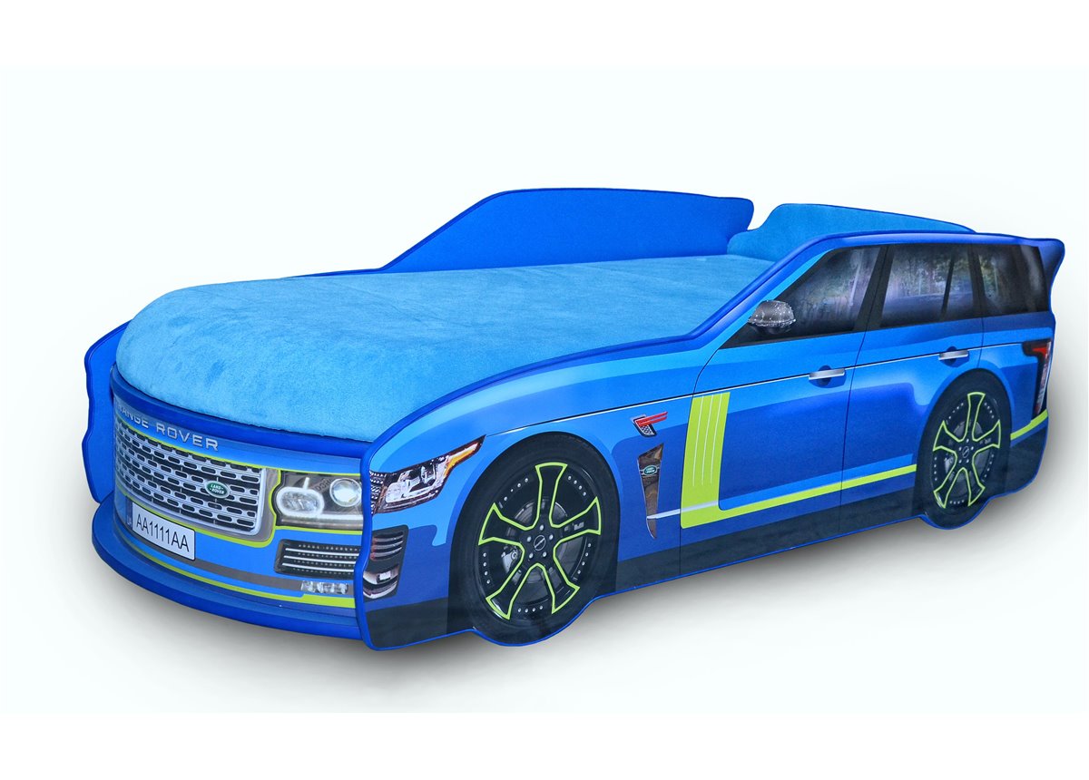 Кровать-машина Джип Рендж Ровер 80х170 с подъемным механизмом и матрасом MebelKon голубая
