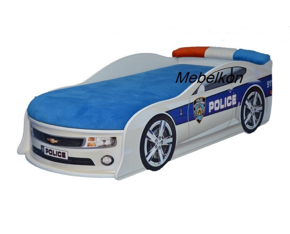 Кровать-машина Камаро Полиция 70х150 без подъемного механизма с матрасом и спойлером MebelKon