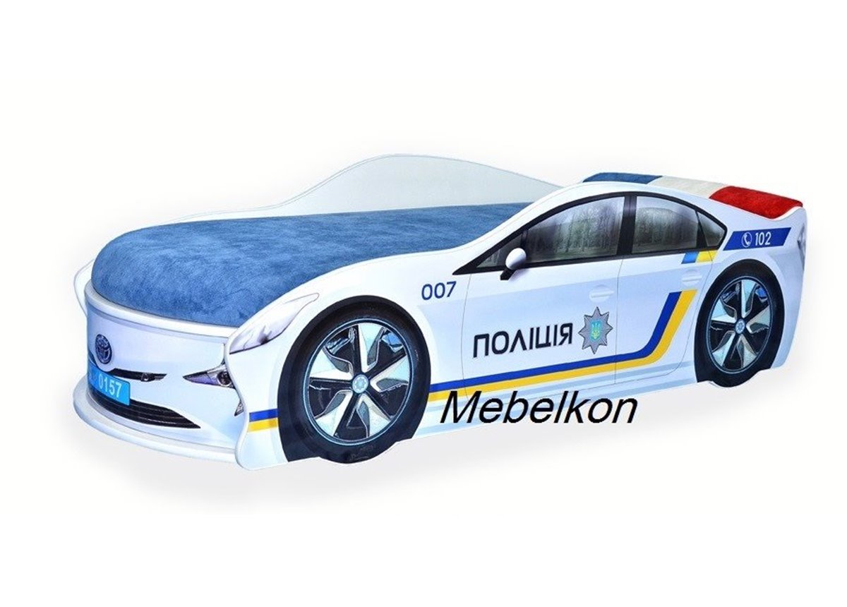 Кровать-машина Полиция Украина 80х180 без подъемного механизма с матрасом и спойлером MebelKon