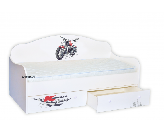Кровать-диванчик Гонщик\мотоцикл с ящиком и бортиком MebelKon 80х160