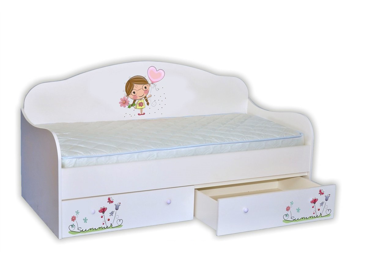 Кровать-диванчик Лето с сердечком с ящиком и бортиком MebelKon 80х190