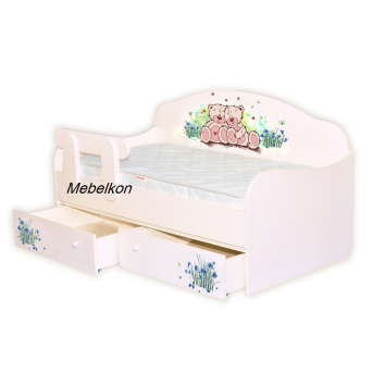 Кроватка диванчик Мишки 2 с бортиком MebelKon 80x160
