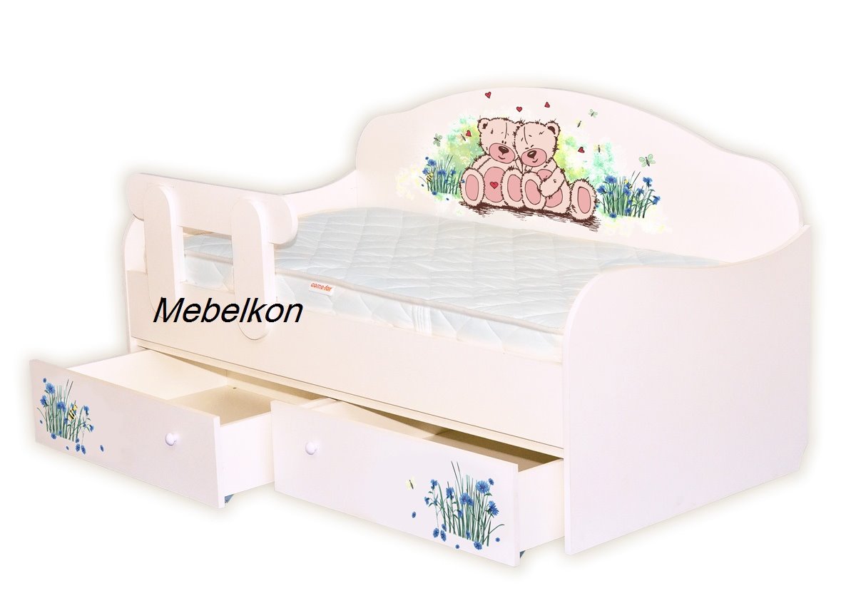 Кроватка диванчик Мишки 2 с ящиком MebelKon 80x170