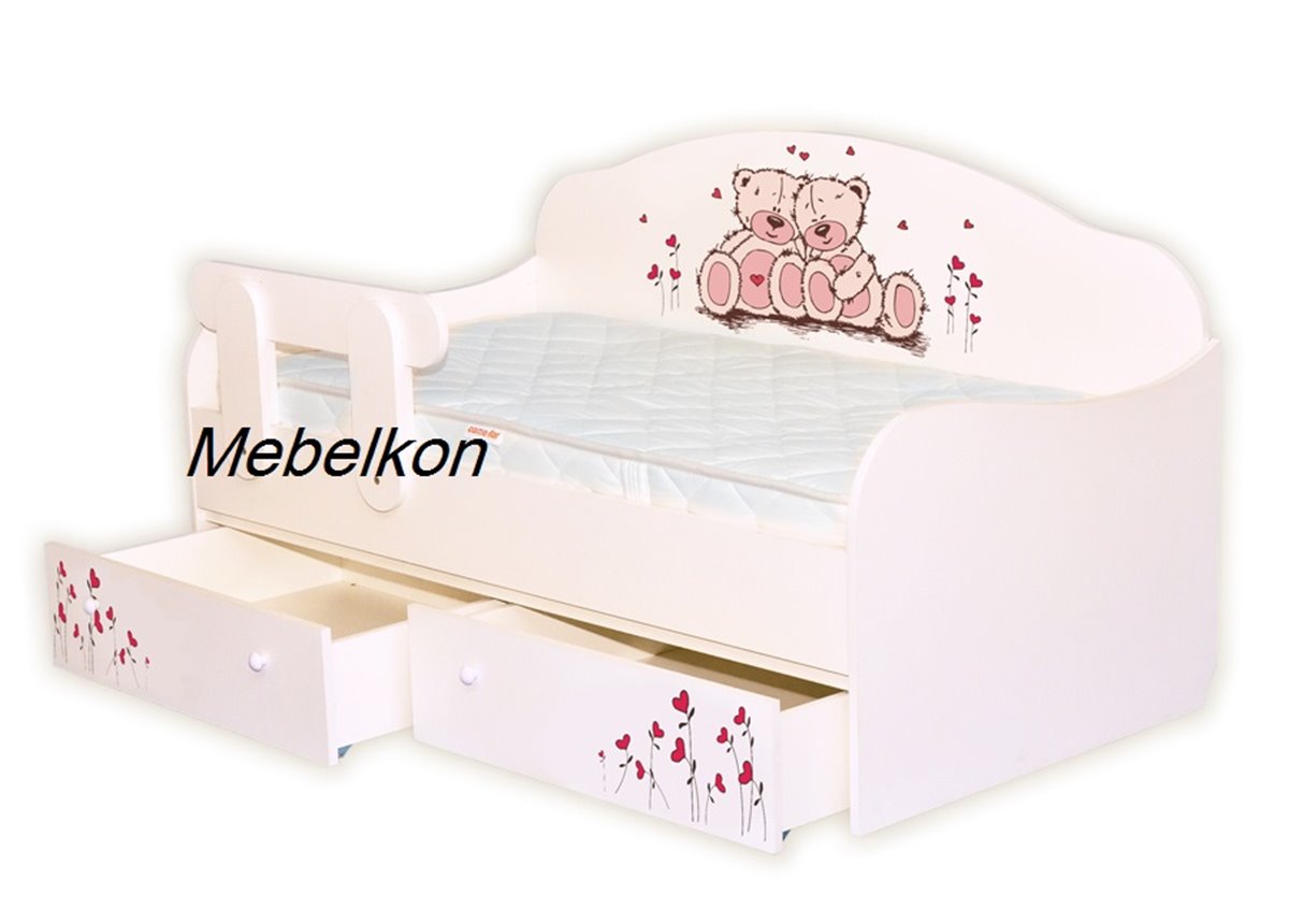 Кроватка диванчик Мишки с ящиком MebelKon 80x170