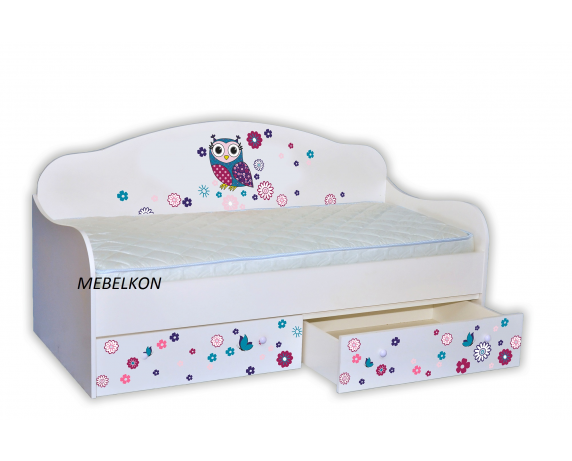 Кровать-диванчик Сова яркая с ящиком и бортиком MebelKon 80х160