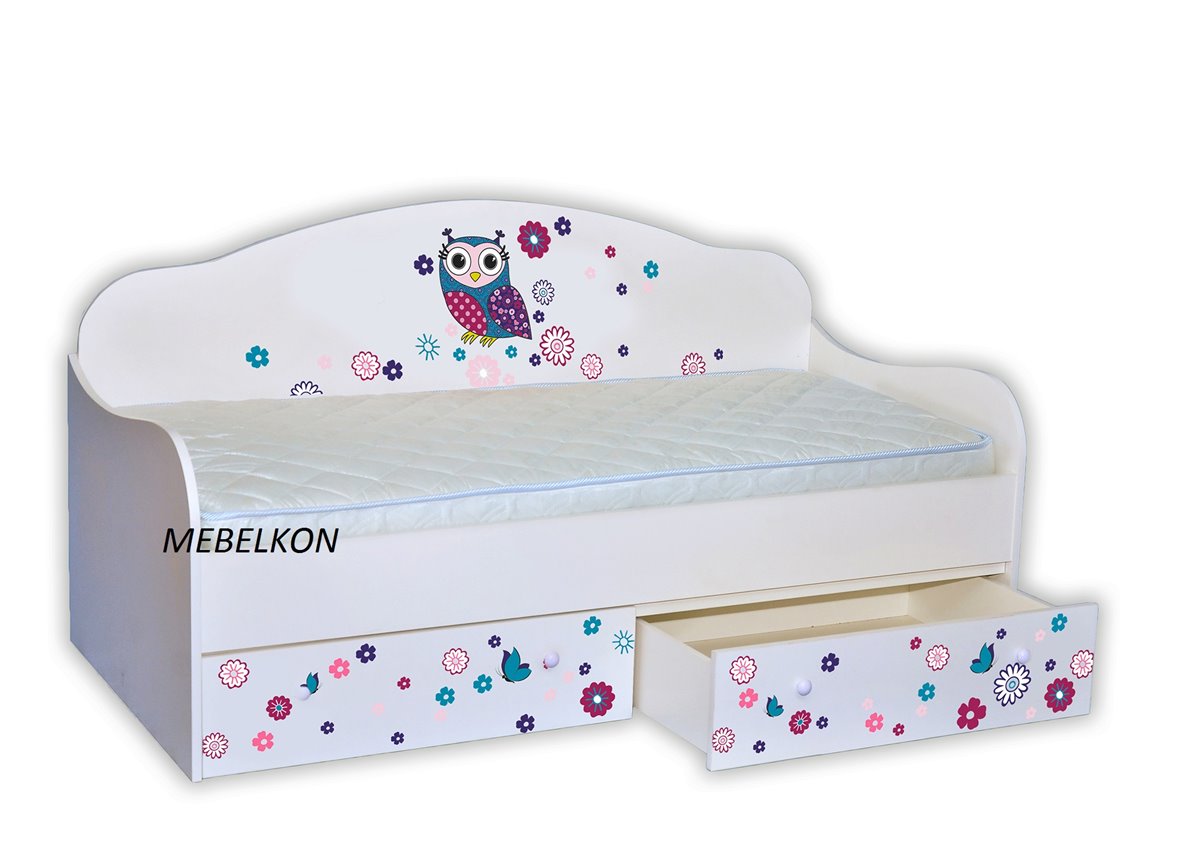 Кровать-диванчик Сова яркая с ящиком и бортиком MebelKon 80х170