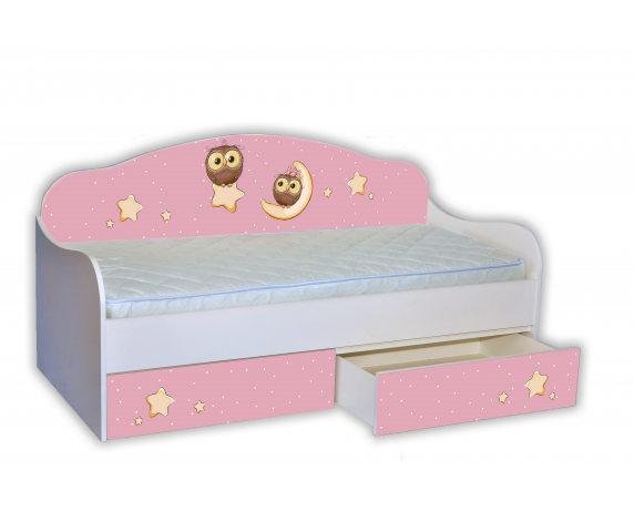 Кровать-диванчик Совушки на розовом с бортиком MebelKon 80х160