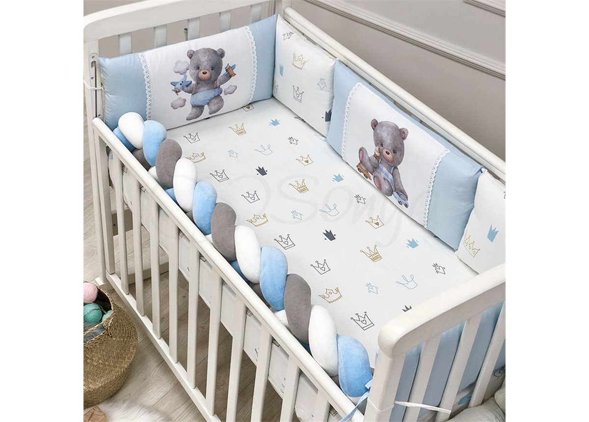 Защита Kids toys + простынь Мишка голубой Маленькая Соня