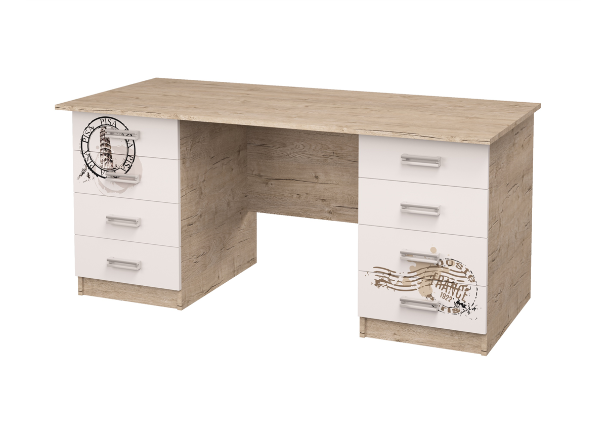 Стол Junior с рисунком Дуб Шервуд/Белый с двумя тумбами MebelKon