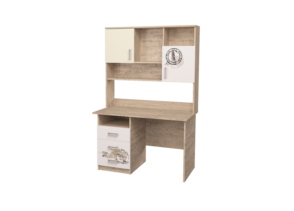 Стол с надстройкой и рисунком Дуб шервуд/Белый MebelKon