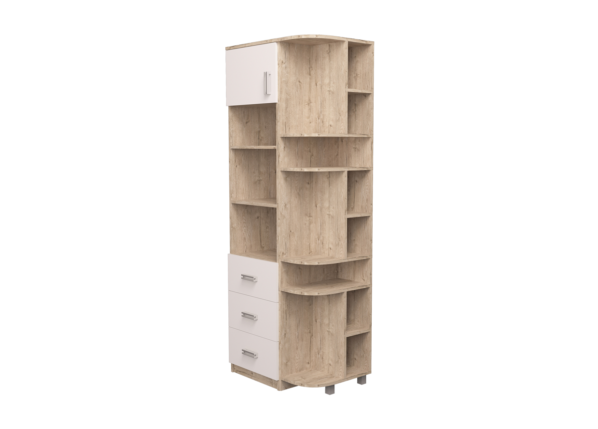 Пенал с ящиками и эркером Junior 211x75x50 Дуб Шервуд/Белый MebelKon