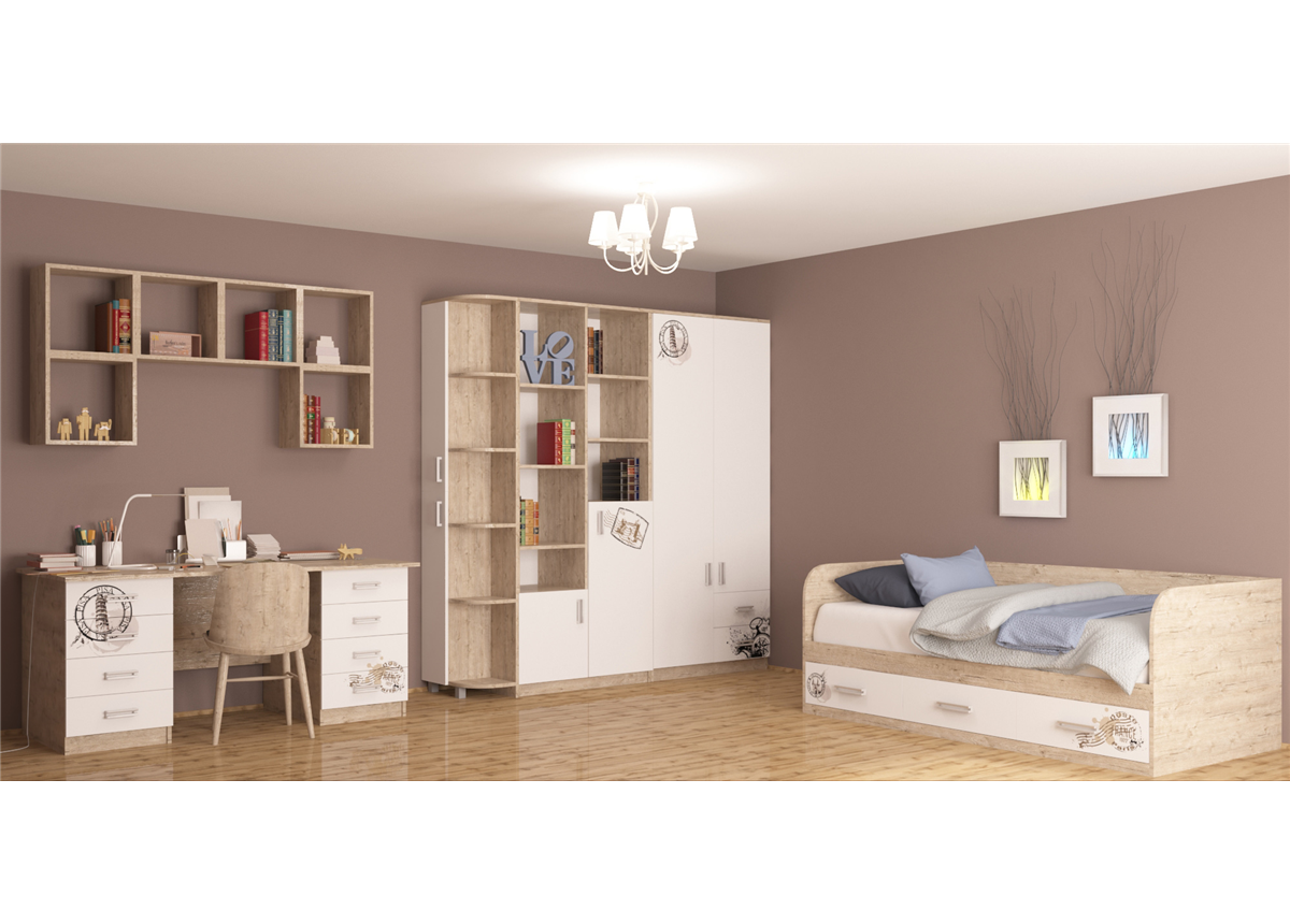 Комната Travel Дуб Шервуд/Белый с рисунком MebelKon