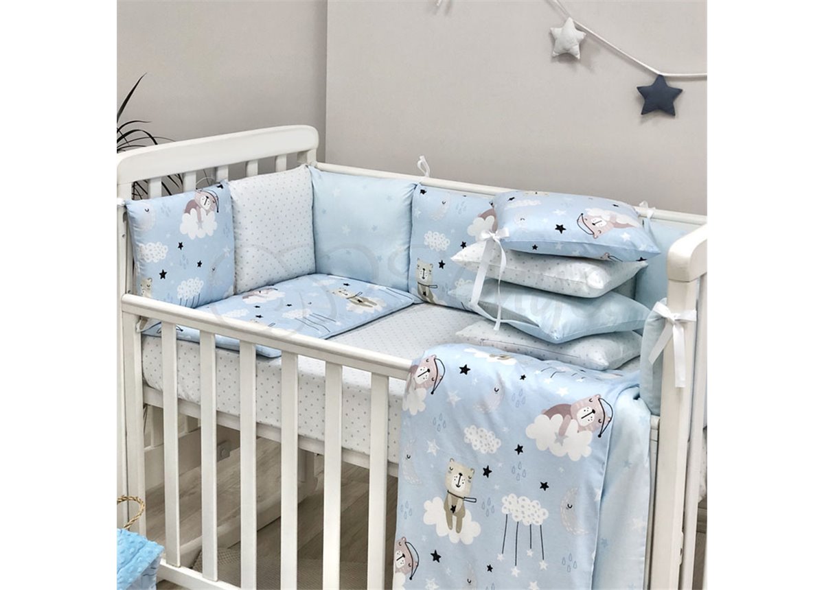 Комплект Baby Design Коты в облаках голубой (6 предметов) Маленькая Соня