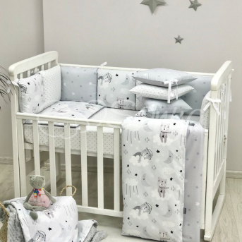 Комплект Baby Design Коты в облаках серый (6 предметов) Маленькая Соня