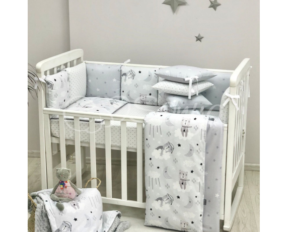 Комплект Baby Design Коты в облаках серый (6 предметов) Маленькая Соня