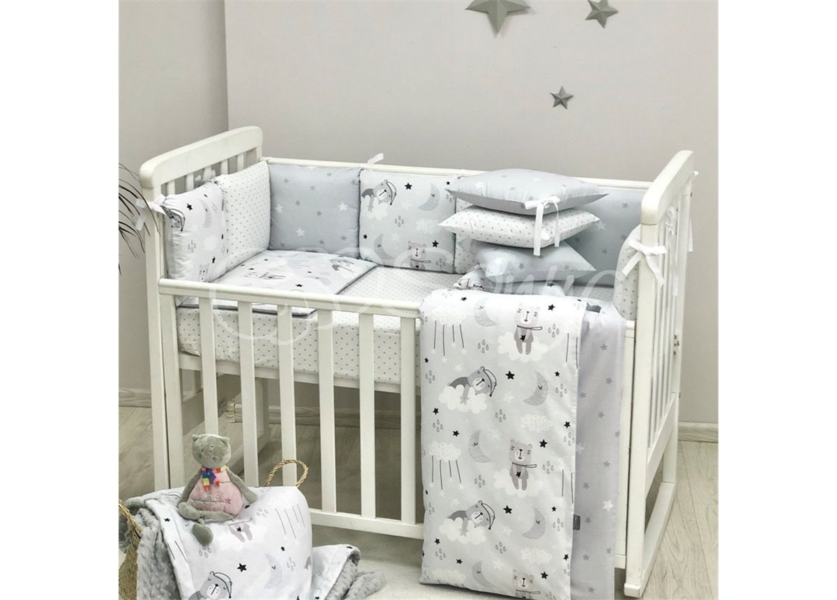 Комплект Baby Design Коты в облаках серый (6 предметов) Маленькая Соня