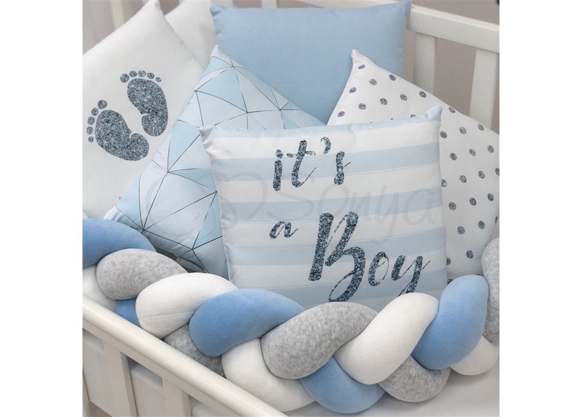 Бортики Art Design + Коса + простынь Геометрия голубой Маленькая Соня